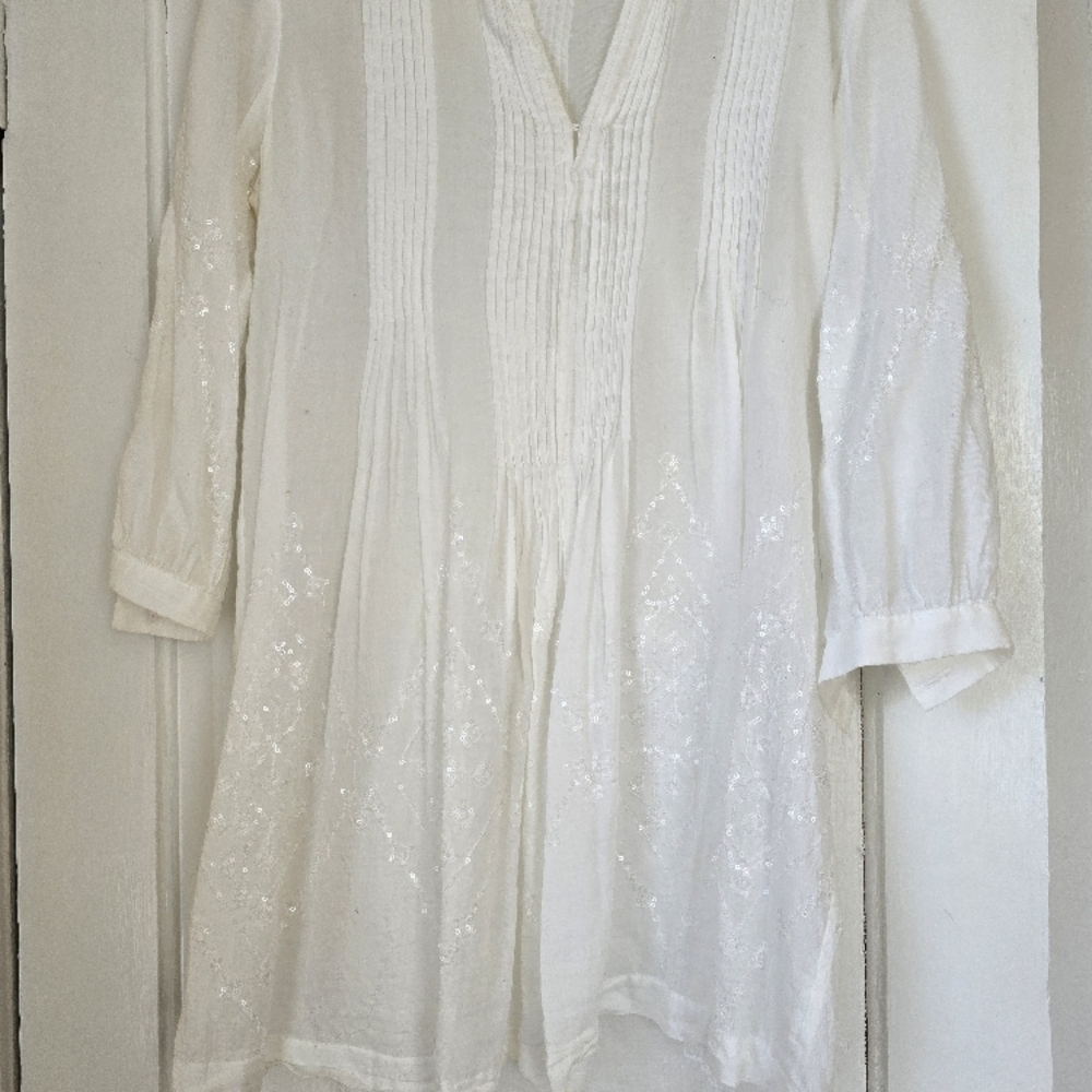 chicos White V-Neck 3/4 Sleeve Tunic
